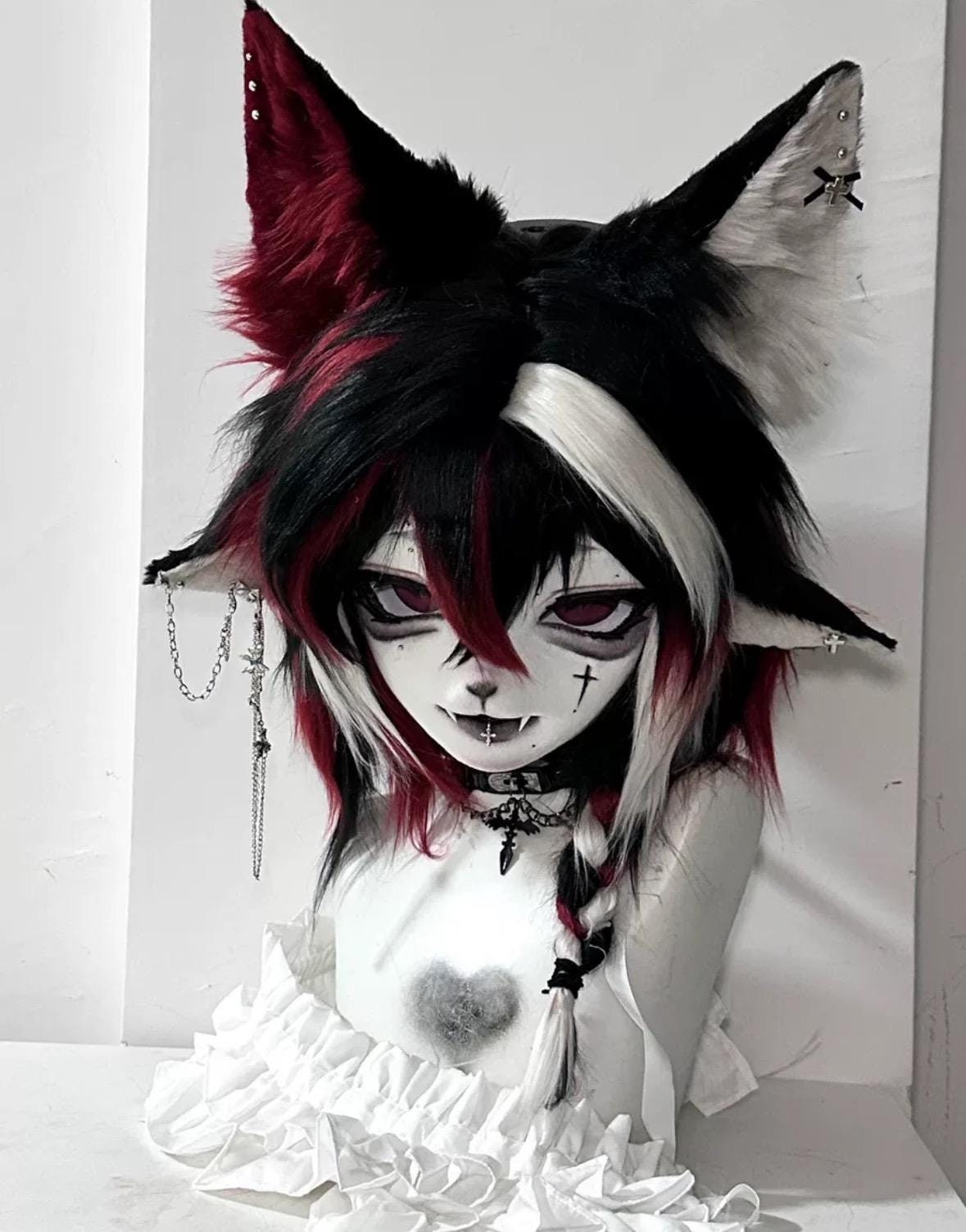Kigurumi Furry Head-Dark Fox Boy ,Gothic style Furry Mask Head, Y2K Fursuit Cos, New Furry Suit Head,Cute Sweet Fursuit Head