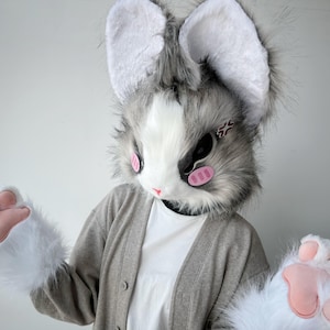 Rabbit Fursuit Head,Realistic Rabbit Furry Mask,Bunny Furry Head,Rabbit Cosplay Props,Cheap fursuit heads