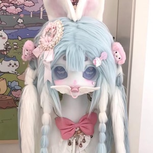 Cabeza de conejo peluda Kigurumi, linda máscara de conejo peluda, disfraz de piel, nueva cabeza de traje de piel, máscara de cosplay hecha a mano y personalizable