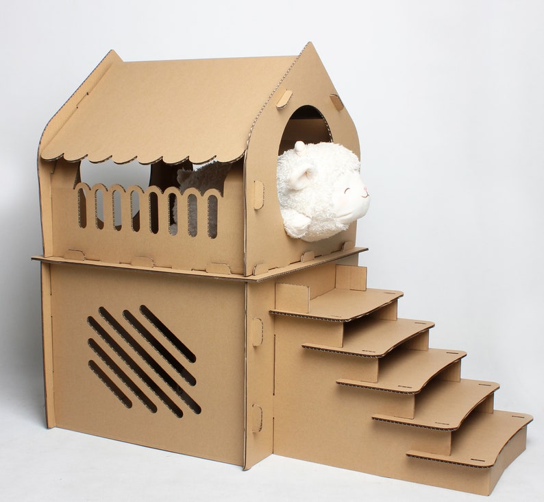 Cardboard Cat House With Stairs Two Floor Cat Castle for Two Etsy Australia