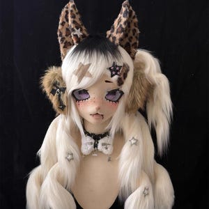 Rock Style Leopard Sister Kigurumi Furry Head,Kig Furry Mask Head, Y2K Fursuit Cos, New Furry Suit Head，Kig Fursuit Head