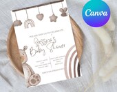 Digital Neutral Baby Shower Invite Template / Canva Editable / Teddy Bear / Rainbow / Baby Shower / Mummy to Be