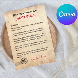 Plantilla de carta digital editable de Papá Noel / Cartas navideñas / Papá Noel / Noel Xmas / Personalizada / Nochebuena / Canva