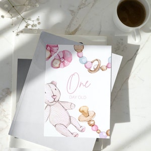 Tarjetas digitales Pink Mile Stone / Tarjetas de hitos / Hitos del bebé / Primer año / Tarjetas mensuales para bebés / Tarjetas diarias para bebés