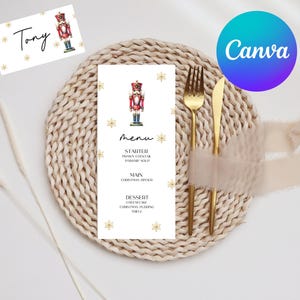 Editable Digital Nutcracker Christmas Menu And Place Card / Christmas Table / Xmas Table Decor / Nutcracker / Traditional Christmas / Noel
