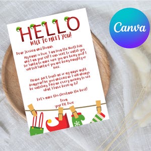 Modello di lettera di arrivo dell'elfo modificabile stampabile / Modello Canva / Elfo di Natale / Scaffale dell'elfo / Noel / Natale / Piacere di conoscerti