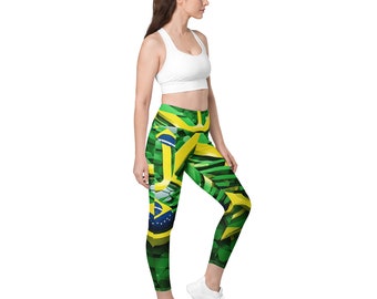 Leggings with pockets / Brasil futuristic flag (AI created)