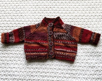 Sweet Little Pure Wool Cardigan in Delicate 4ply for Newborn Baby in Random Autumn Colours. For age 0-3 months.