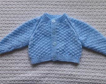 Sweet Little Newborn Cardigan in Baby Blue. For age 0-3 months.