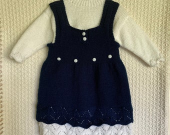 Gorgeous Knitted Dress and Jumper Set in Navy and Shimmering White. For age 2-3 years old.