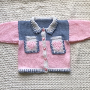 Cute Cardigan/ Jacket in Soft Pink, Denim Blue and White. For age 2 years.