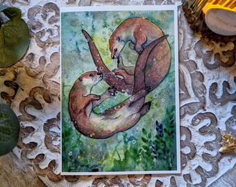 Greetings Card for Nature Lovers, Cards for Otter Lover, Wildlife Cottagecore Decor