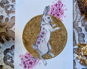 Hand finished Illustrated Greetings Card, Year Of The Rabbit