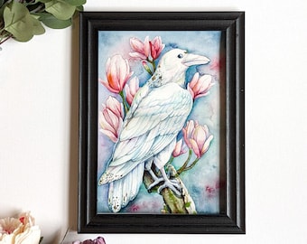 White Raven Art Print, Whimsical, Mystical Home Decor Inspired By Nature, Witch Aesthetic, Magical Unique Artwork, Queen of Ravens