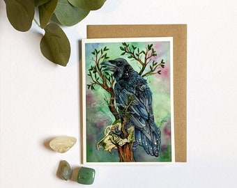 Mystical Greetings Cards, Raven King Illustrated Card, Wildlife, Nature Lovers, Witchcraft, Unique, Card for Witches, Magical, Folklore