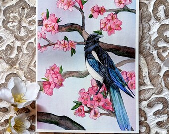 Magpie Greetings Card, Blank Bird Card, British Wildlife Card, British Garden Bird, Cards for Bird Lovers, Nature, Wildlife Artwork