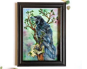 Fine Art Print, Raven King, Mystical Artwork, Witchy Vibes, Witchcraft, Witch Aesthetic, Home Decor, Wildlife, Nature, Dark, Corvid