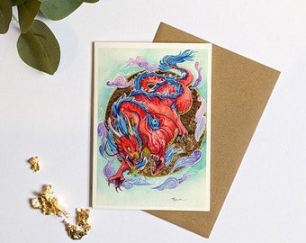 Mystical Blank Greetings Card, Year Of The Dragon, Mythical Art, Gifts for Dragon Lovers, Unique, Hand Made, Lunar New Year