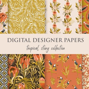 Tropical Story Digital Papers - Commercial Use - Scrabook Papers - Seamless Patterns - Digital Background - Paper Set