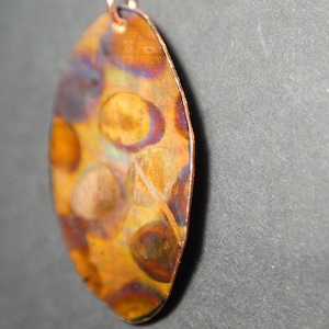 Unique copper fire painted pendant 40 mm pendant with gold plated 18 inch chain