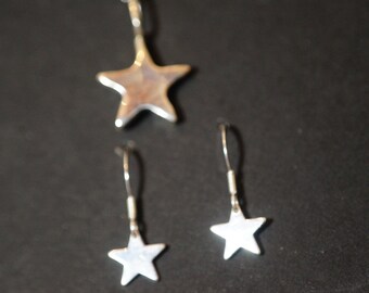 Solid silver star pendant and earring set sterling silver pendant.