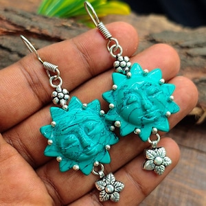 Arizona Turquoise Earrings: 925 Sterling Silver Plated, Sun Prong Design