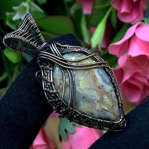 Crazy Lace Agate Copper Wire Wrapped Pendant: Handmade Gemstone Jewelry