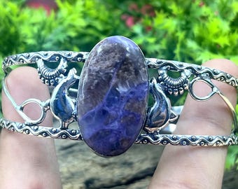 Charoite Gemstone Bangle: 925 Sterling Silver Plated Healing Bracelet