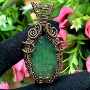 Faceted Emerald Gemstone Gemstone Copper Wire Wrap Pendant Handmade Pendant Gemstone Jewelry Wire Wrap Jewelry Chain Pendant Gift For Woman