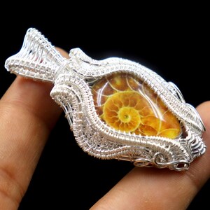 Ammonite Pear Pendant: Copper Wire Wrapped Gemstone Necklace
