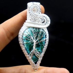 Tree of Life Copper Chrysocolla Pendant: Handmade Wire Wrapped Gemstone