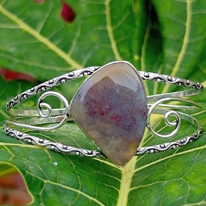 Roter Moosachat Sterlingsilber-Armreif: Handgemachter Heilschmuck