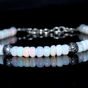 Natural Fire Ethiopian Opal Bracelet Gemstone Bracelet 925 Sterling Silver Bracelet Beaded Bracelet AAA Fire Opal Gemstone Gift For Woman.