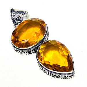 Handmade Faceted Citrine Pendant: German Silver Gemstone Jewelry