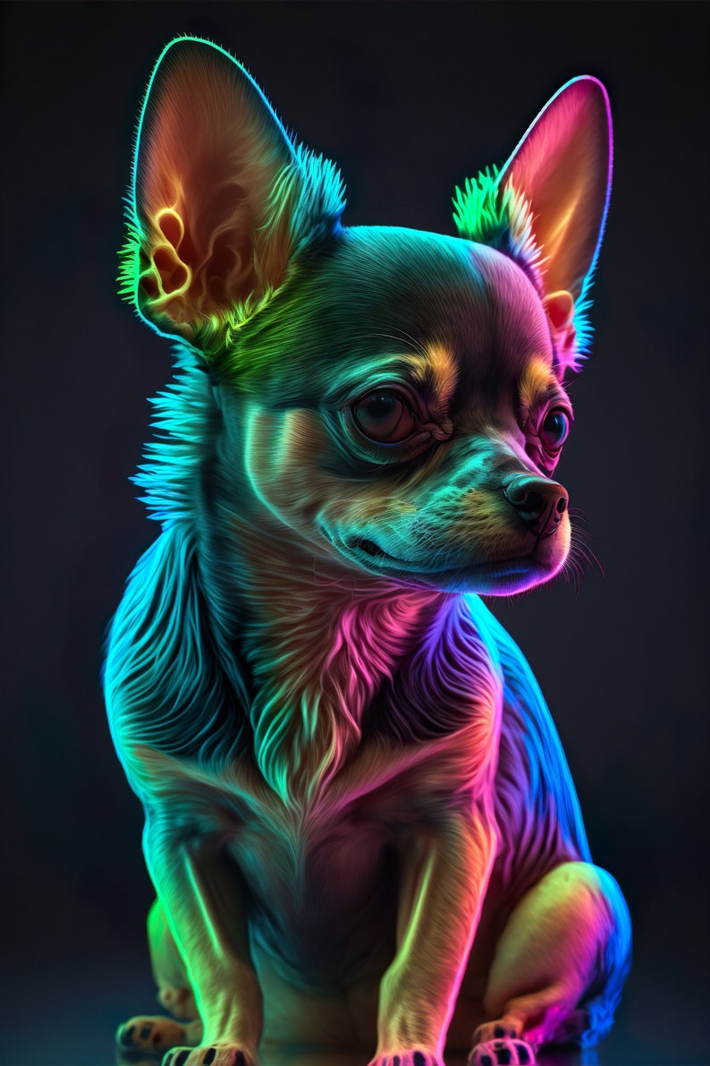 Dog Chihuahua Neon Effect Digital Image Chihuahua Portrait Commercial Use Sublimation Print on Demand Custom image 1