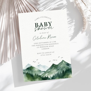 Mountain Baby Shower Invitation, Baby Shower Invite, Rustic Theme, Nature Inspired Party, Gender Neutral Invite