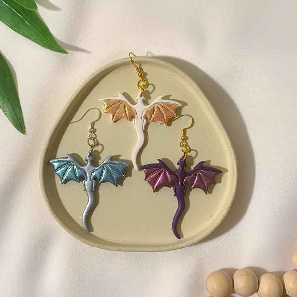 Color Changing Shimmer Dragon Earrings,  Polymer Clay Handmade Statement Dangle Earrings