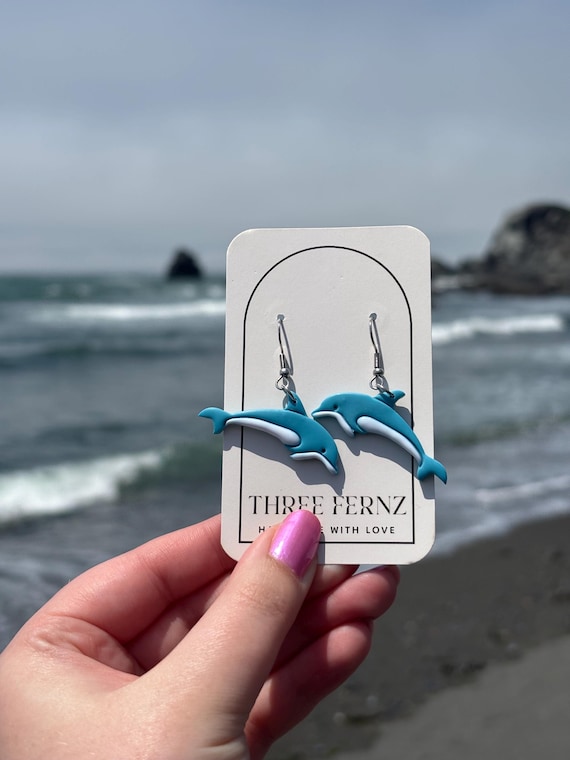 Dolphin Polymer Clay Earrings, Handmade Ocean Animal Jewelry, Cute