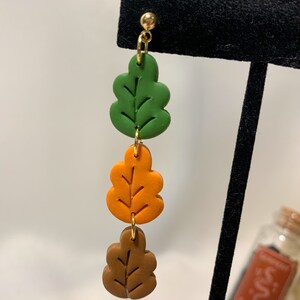 Falling Leaves Dangle Earrings, Autumnal Polymer Clay Handmade Statement Fall Accessories image 3