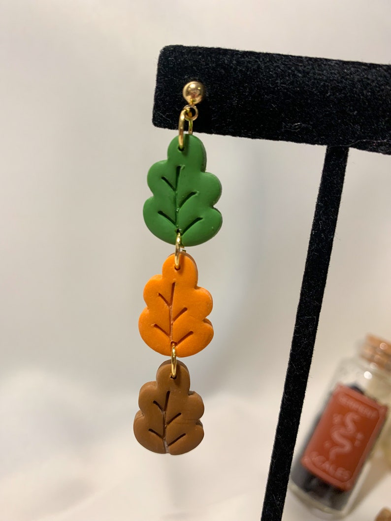 Falling Leaves Dangle Earrings, Autumnal Polymer Clay Handmade Statement Fall Accessories image 3