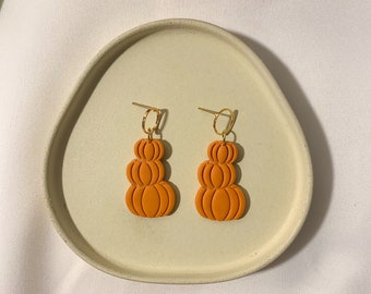 Elegant Stacked Pumpkin Earrings, Autumnal Polymer Clay Handmade Statement Dangles, Fall Accessories