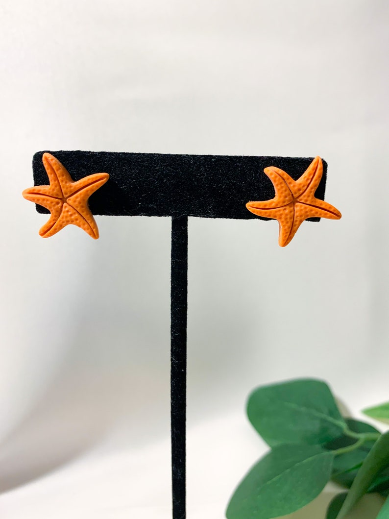 Starfish Stud Earrings, Handmade Polymer Clay Jewelry, Summer Beach Accessories, Under the Sea collection image 2