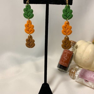 Falling Leaves Dangle Earrings, Autumnal Polymer Clay Handmade Statement Fall Accessories image 2