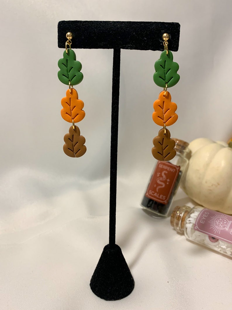 Falling Leaves Dangle Earrings, Autumnal Polymer Clay Handmade Statement Fall Accessories image 2