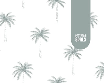 Palm Tree Seamless Repeat Pattern Neutral for Commercial Use, Summer Sketched Digital Download File