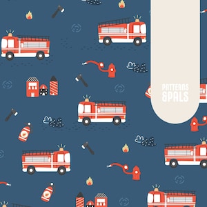 Fire brigade Boys Seamless Repeat Pattern for Commercial Use, Fire truck digital design