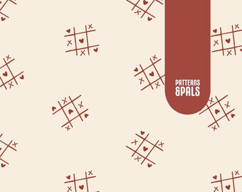 Valentine's Day Tic-tac-toe Seamless Pattern, Valentines Repeat Pattern for Commercial Use