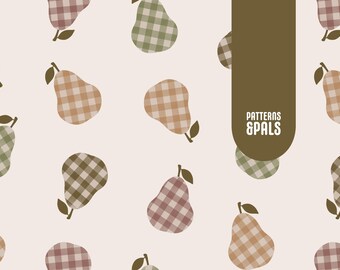 Pears Seamless Repeat Pattern Neutral for Commercial Use, Gingham Autumn Digital Download File