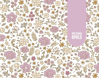 Vintage Floral Seamless Pattern Boho Neutral for Commercial Use, Flowers Cute Repeat Design