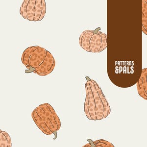 Leopard Print Pumpkin Pattern, Beige Fall Seamless Design, Trendy Autumn Halloween Fabric File For Commercial Use
